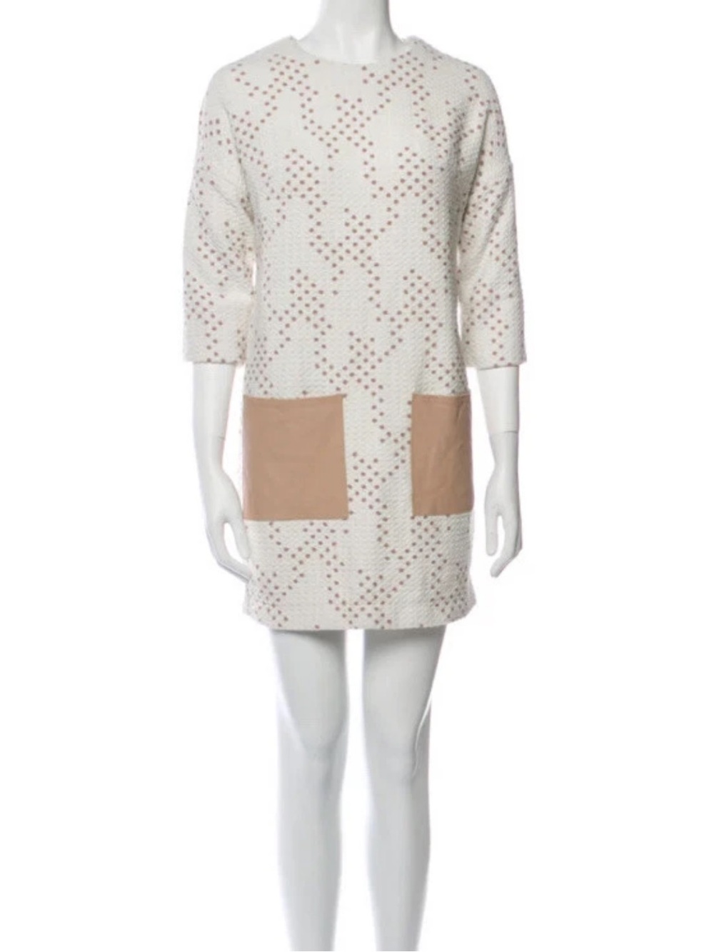 $995 Aeron Textured Leather Detailed Shift Mini Dress Sz S